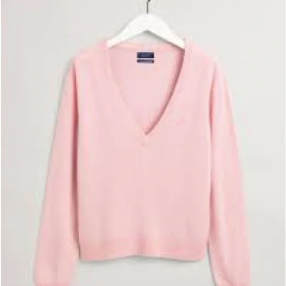 GANT 100% Cashmere V Neck Medium Sweater Pink luxury brand coastal preppy - Picture 2 of 11